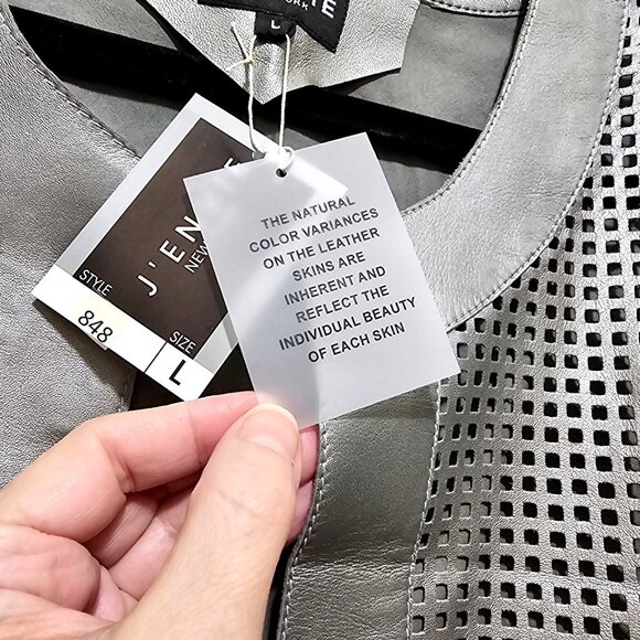 JEnvie New York Silver Perforated Leather Jacket L Lightweight Stylish Outerwear - Picture 3 of 9